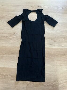 bebe Black Cold-Shoulder Midi Dress with Open Back